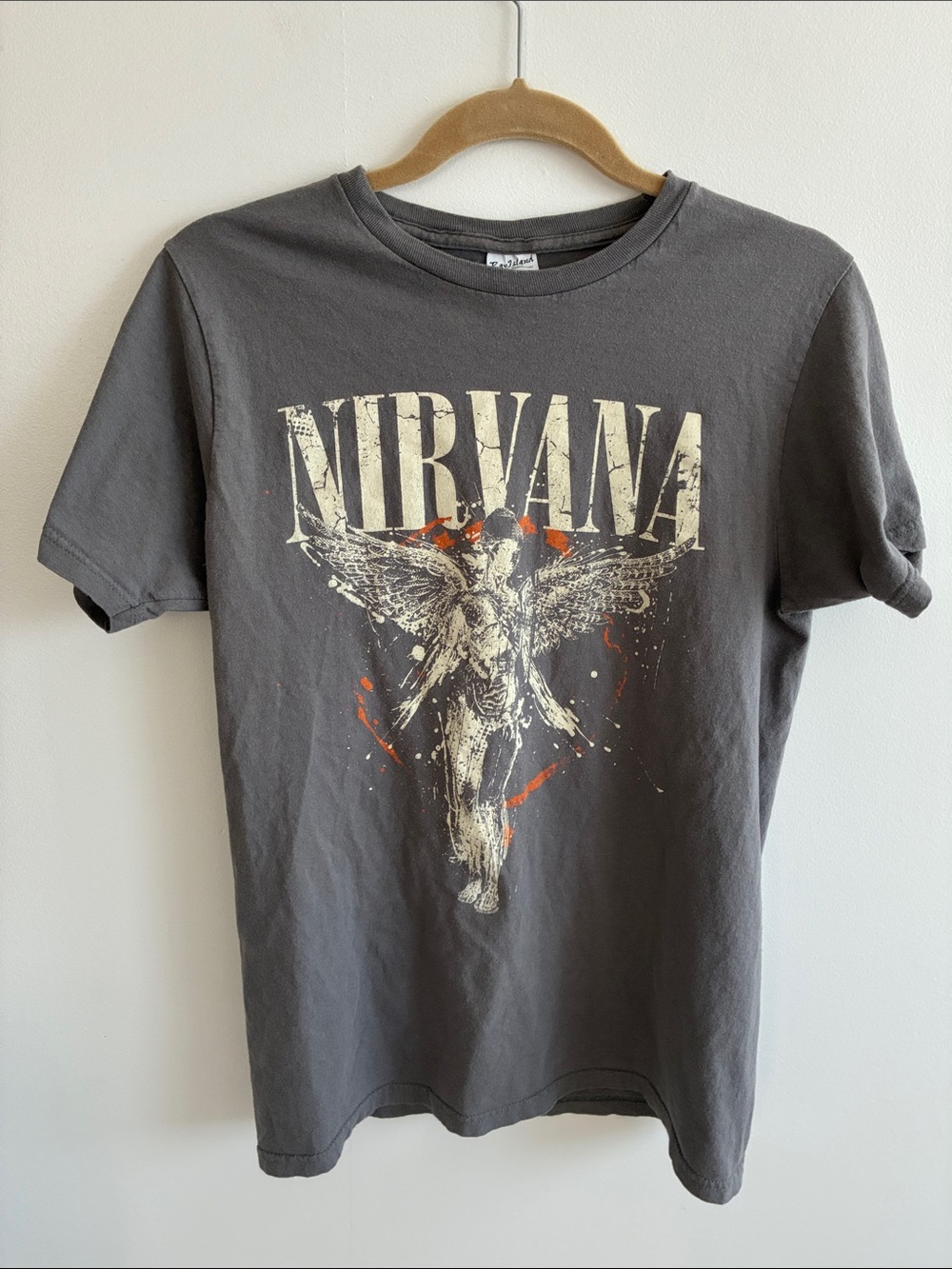 NIRVANA Charcoal Short-Sleeve Tee with Cream and Orange Graphic